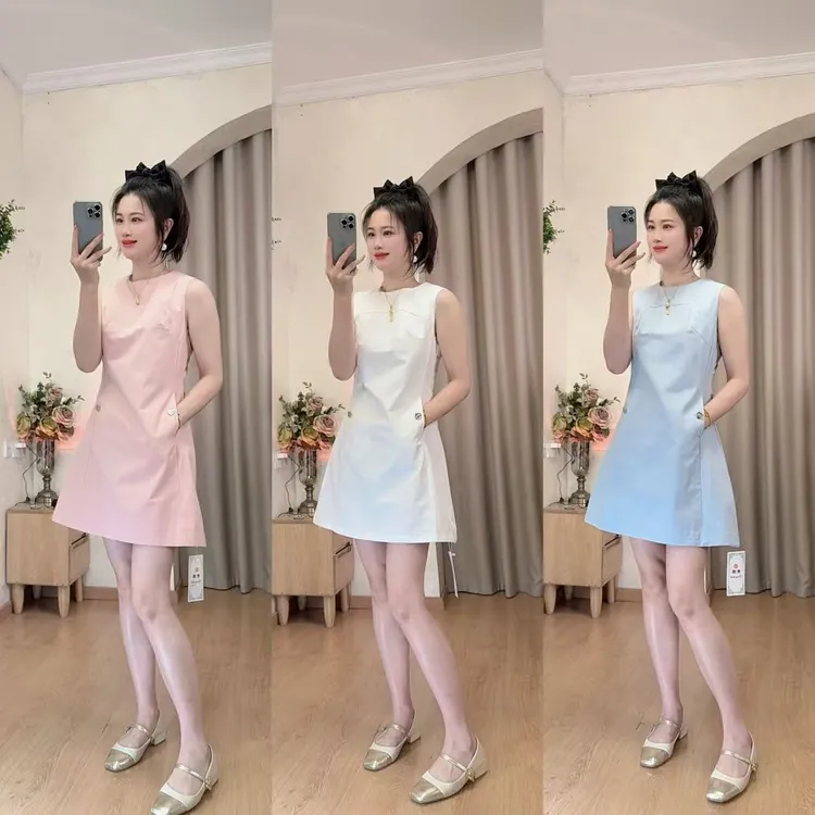 夏季新款韩国东大门博主同款ａ字爱心扣纯棉连衣裙女
