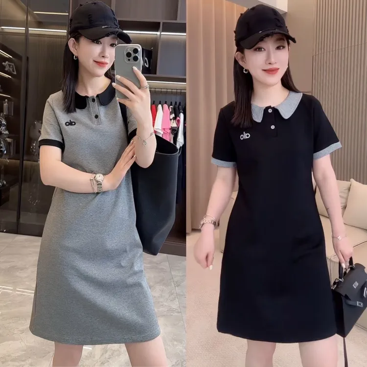 2025夏季新款POLO领时尚连衣裙女宽松减龄显瘦高档休闲短袖T恤裙