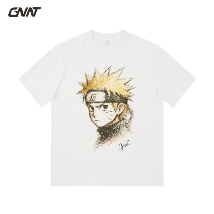 卡通纯棉T恤（潦草线条鸣人）个性原创潮牌美式短袖重磅T动漫手绘风