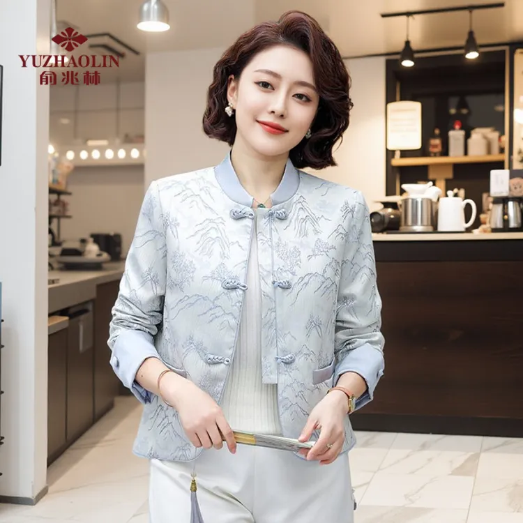 俞兆林妈妈春装新中式外套中老年女装国风春秋季短款洋气夹克上衣