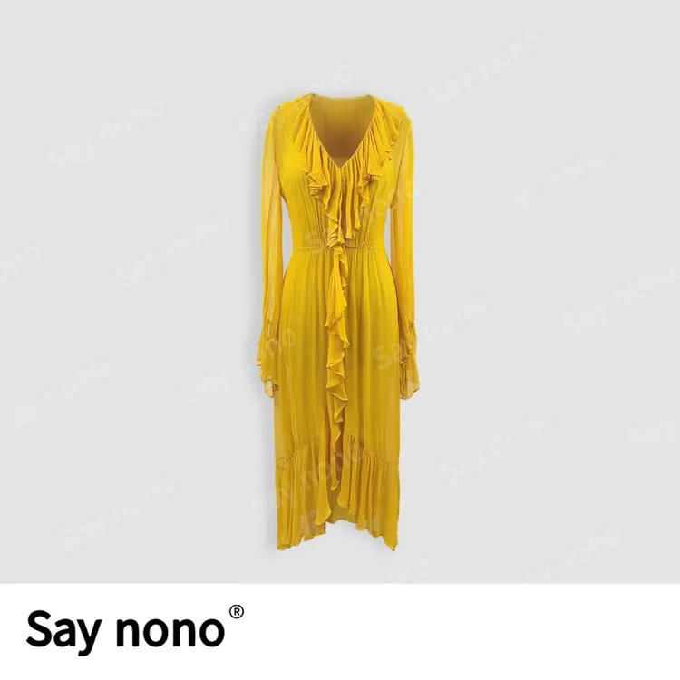 懒猫nono│Saynono春夏新款时尚法式荷叶边V领设计连衣裙H055066X