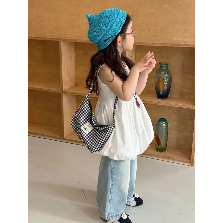 小粉象 ·夏季新款女童韩版拼接背心裙蓬蓬下摆裙直筒牛仔裤套装