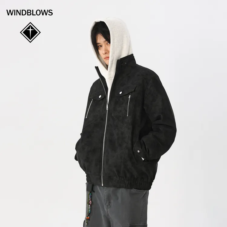 WIND BLOWS2025春装cleanfil高级痞帅立领PU皮夹克外套