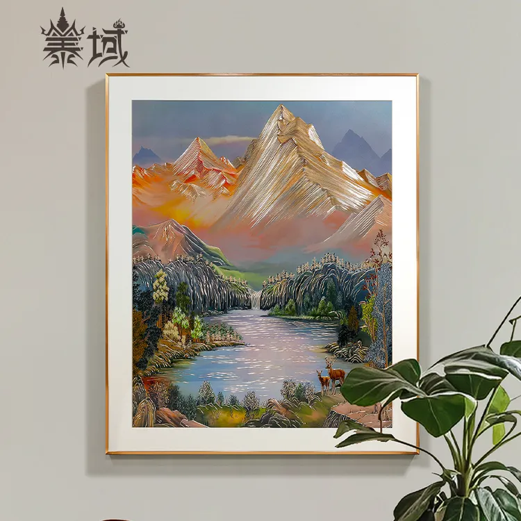 泰域《金山聚宝盆》铜雕画 现代风格装饰画茶室书房餐厅挂画B2-815