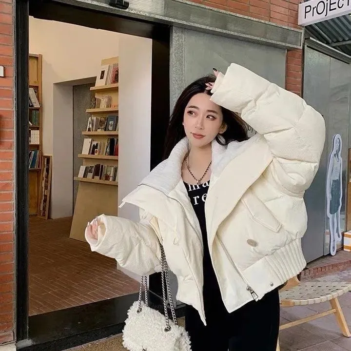 长袖女款韩版宽松棉服2025冬季短款小个子保暖大翻领棉衣面包服