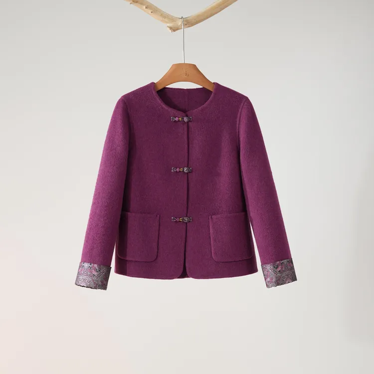 西子/【花木兰 】羊毛羊绒莱赛尔新中式拼接袖呢子外套/WTYF0231