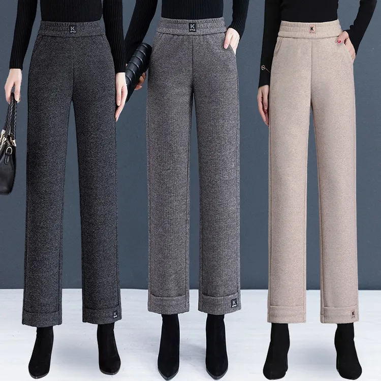 浪莎羊毛尼窄版阔腿裤直筒裤九分女裤加绒裤子女款爆款2025新款