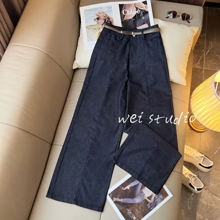 华丽微微【街头标尺】春夏新款韩版时尚直筒压线休闲牛仔裤K1474