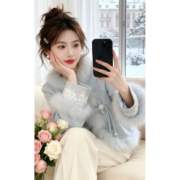 兹伊翰【踏雪寻梅】国风高级感毛领拼接外套2026冬季新款新中式棉衣