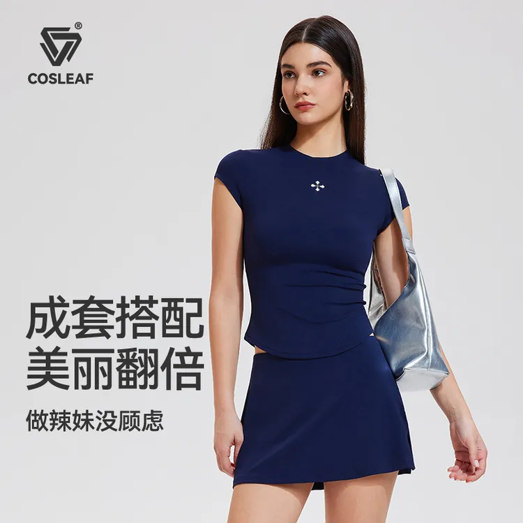 cosleaf/科里芙辣妹时尚修身运动休闲健身短袖瑜伽跑步短裙裤套装