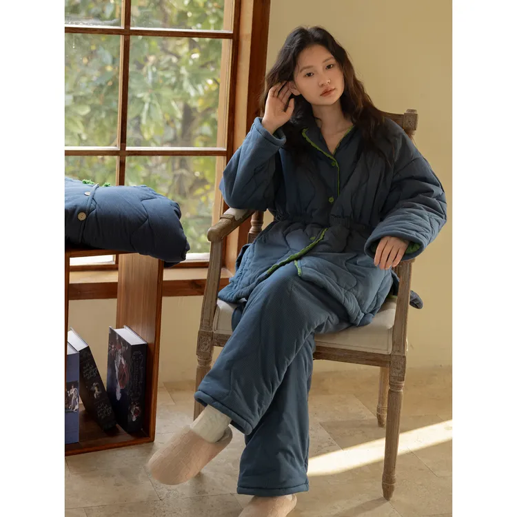 可爱气质简约夹棉棉服睡衣女2025秋冬韩系收腰显瘦保暖家居服套装
