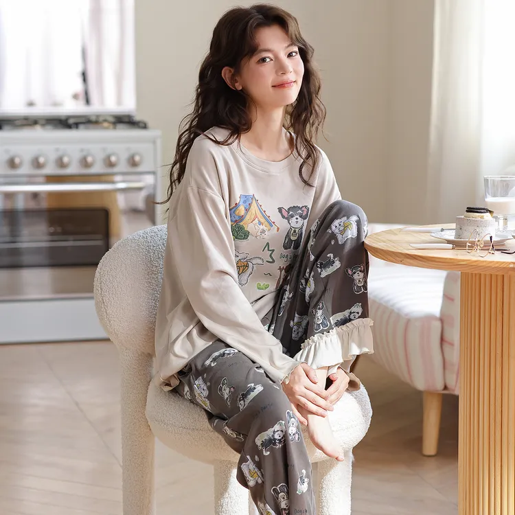 2025春秋季新款睡衣女纯棉长袖长裤卡通可爱休闲家居服可外穿套装