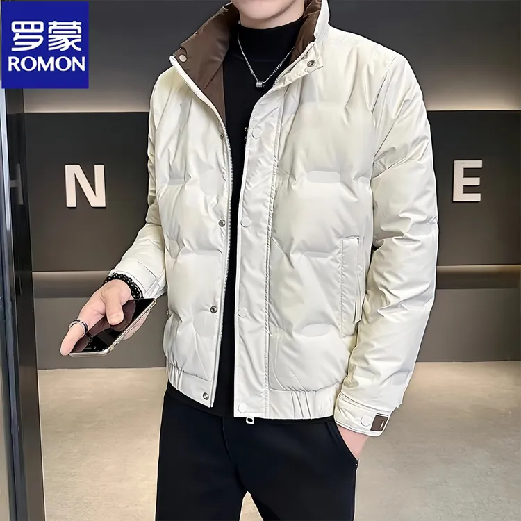 Romon/罗蒙冬季潮流新国标白鸭绒立领羽绒服男士时尚休闲防寒外套