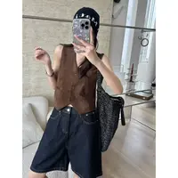 SP 麂皮绒马甲女 早秋外搭v领坎肩复古叠穿无袖西装马夹外套