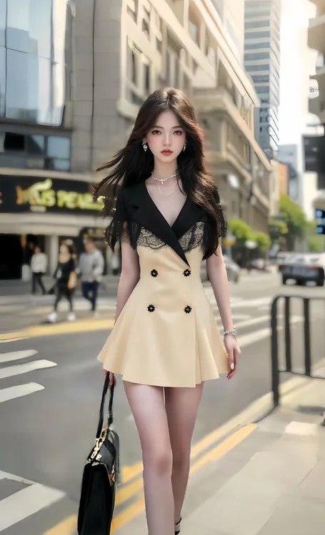 轻职风短袖V领高腰短裙连衣裙设计感名媛可露丽风显瘦气质高级感