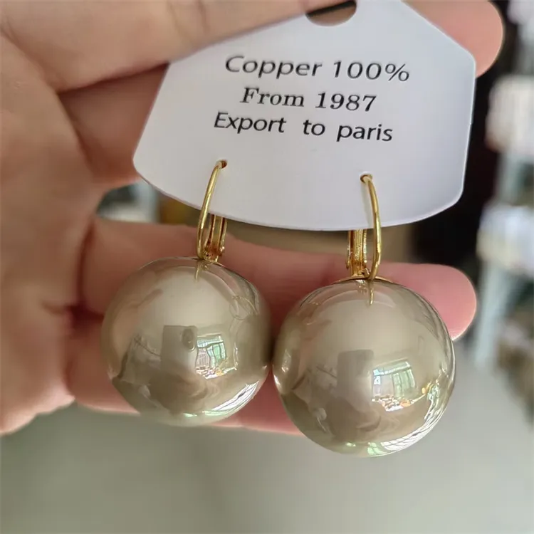 铜合金仿珍珠耳饰 港风复古夸张香槟珠耳扣式耳环欧美冷淡风耳坠