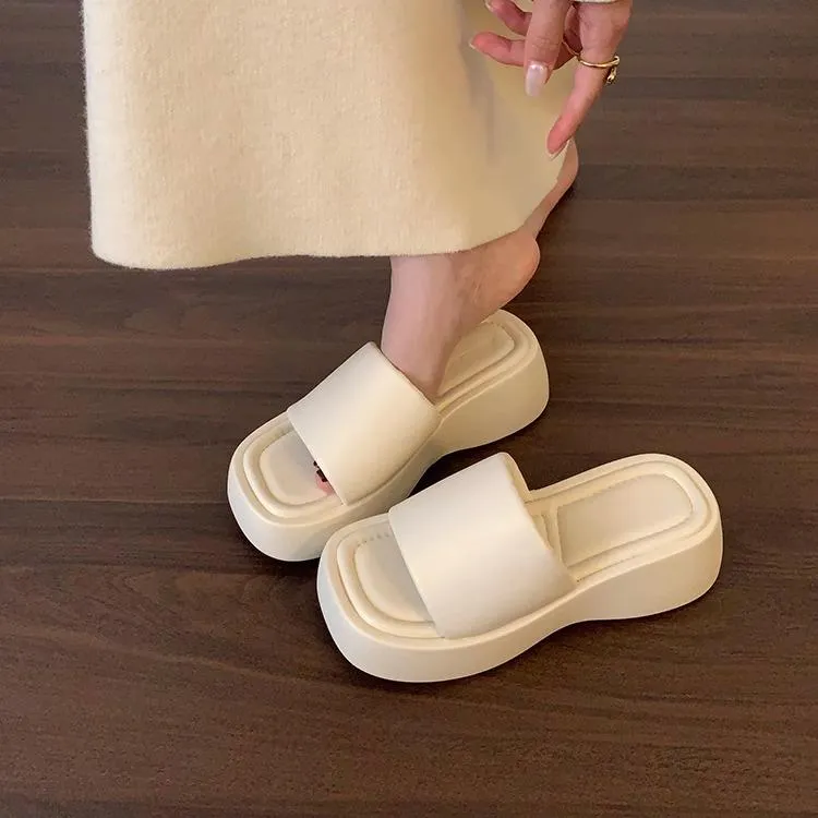小个子厚底凉拖鞋女鞋外穿夏季时尚爆款百搭一字拖鞋沙滩露趾凉鞋
