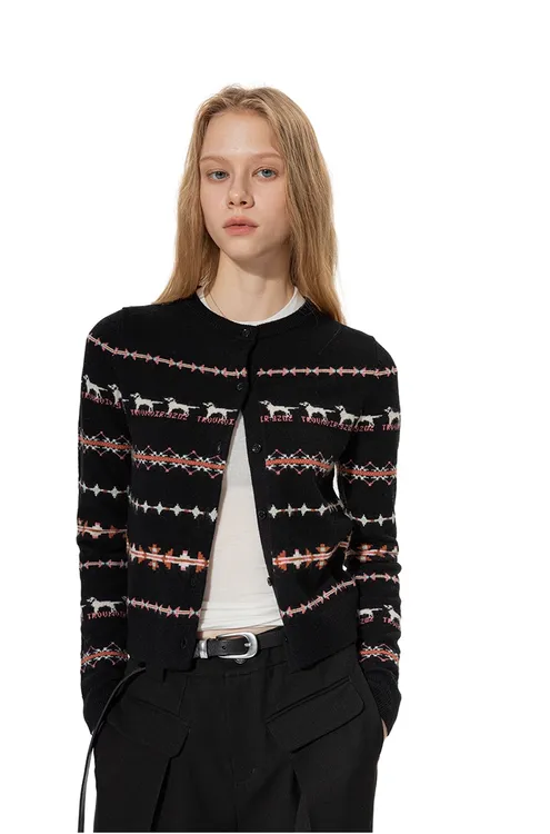 「fairy Studio」小狗羊毛衫开衫短款费尔岛针织毛衣外套女秋冬新款