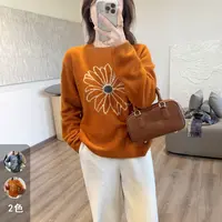靓小靓【雏菊毛衣】羊毛拉毛 绵密毛流感圆领套头纸片人羊毛针织衫