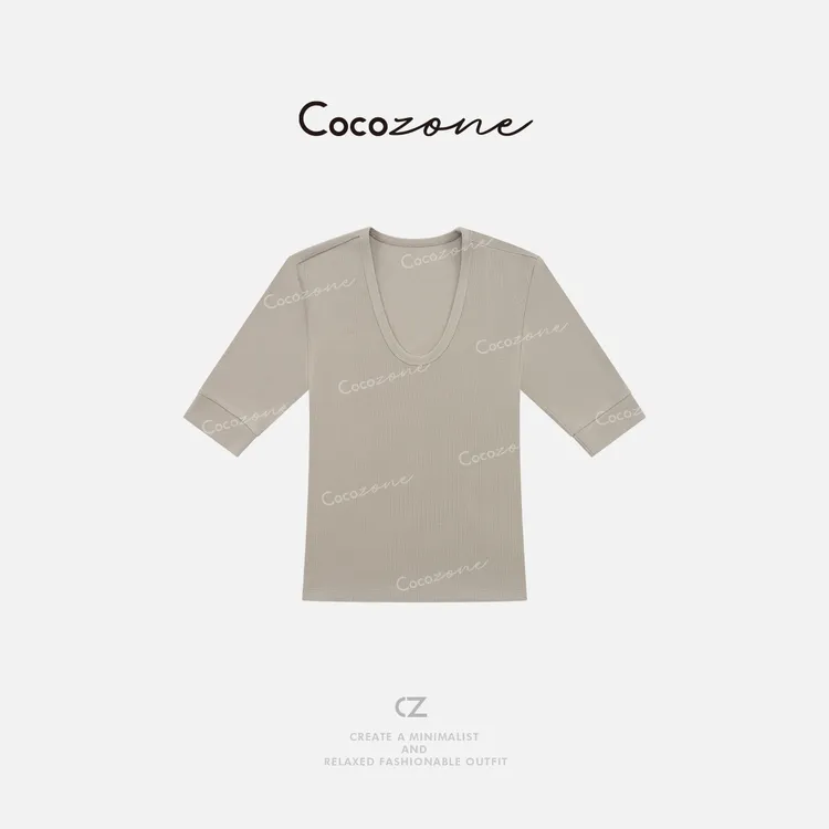 COCO ZONE 刘一一 【绵羊毛混纺】U领简约街头风短袖T恤 CD1A1012