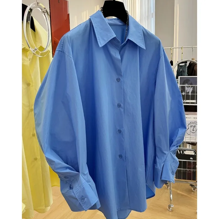 设计感小众欧货宽松大版棉布长袖衬衫女春秋别致漂亮高级法式上衣