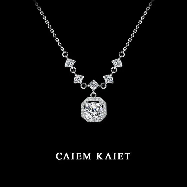 CAIEM KAIET 链子足银 S999纯银方形闪钻项链女轻奢高级感锁骨链