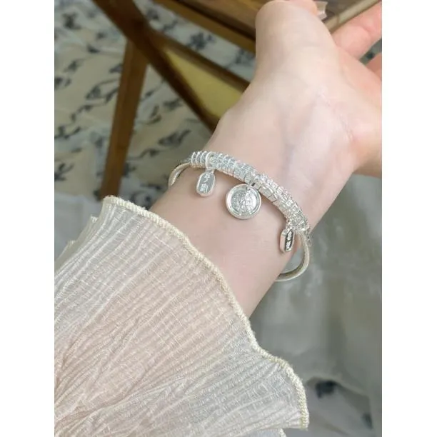 足银手镯 足银手镯 足银999.9 黄财神盘缠 约31克 闭口银手镯