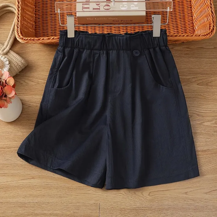 藏青色五分裤短裤女夏季薄款2025新款垂感外穿四分裤冰丝阔腿裤子