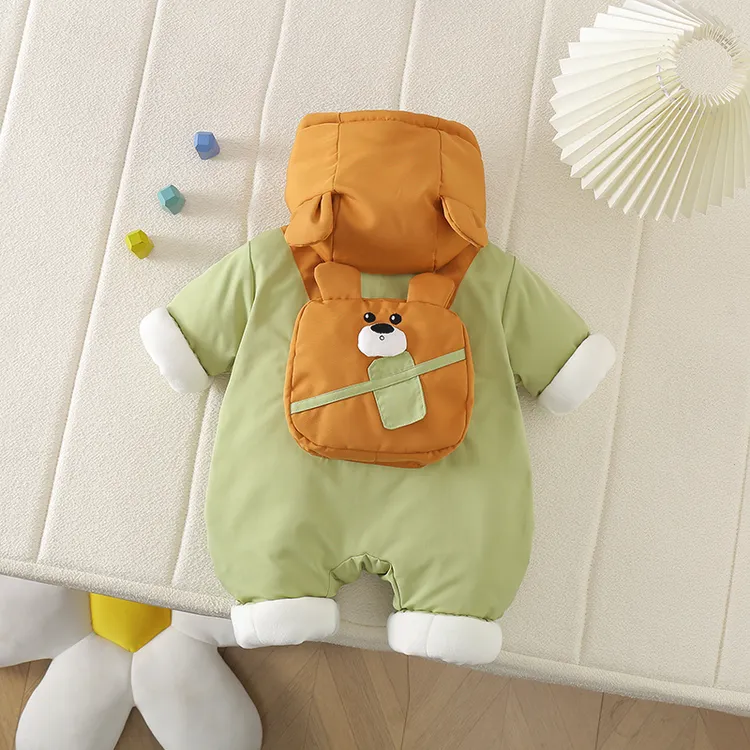 冬季长袖男爬服秋冬包包熊卡通连体哈衣卡通冬款新生儿卡通连体衣