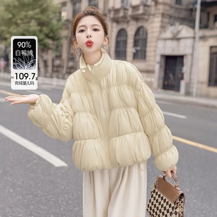 丝柏舍2025冬装新款女装抽褶短款落肩立领90绒羽绒服S54B2500Y