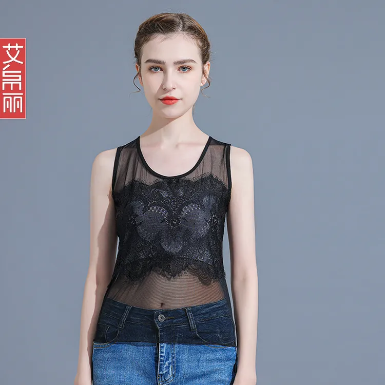 网纱吊带背心女流行层次感叠穿圆领套头短款小衫内搭外穿纯欲辣妹