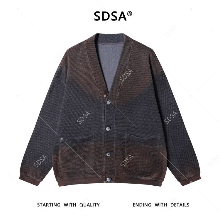 SDSA男士秋冬新款痞帅男装潮牌撞色肌理感V领针织衫百搭时尚夹克
