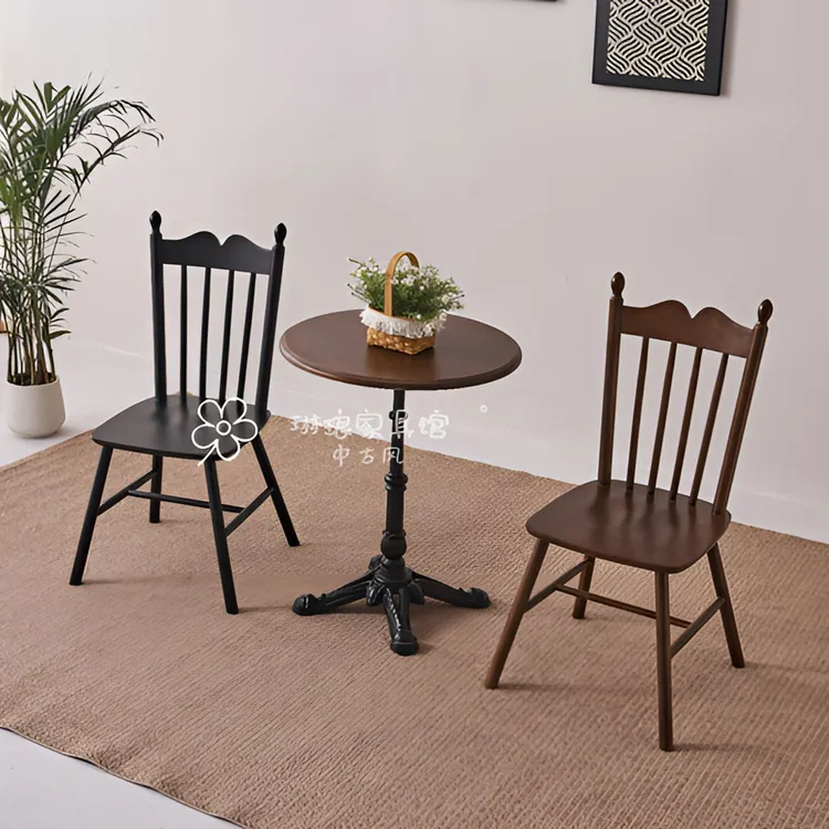 实木椅子网红奶茶店法美式复古咖啡店甜品店家用阳台中古风餐椅