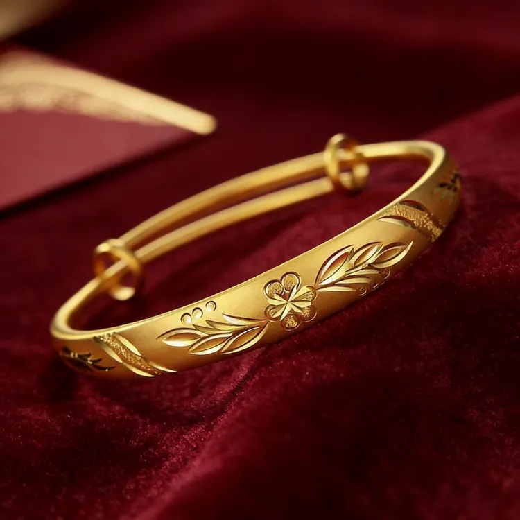 铜合金手镯 牡丹花开复古宫廷可调节民族风百搭金色手镯商品图
