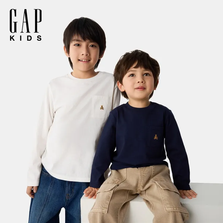 【大小童同款】Gap男女童2025年春夏新款小熊logo纯棉长袖T恤687266