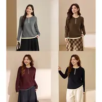 【咖啡时光】纤莉秀W大码女装绵羊毛混纺内搭外穿撞色针织衫QK4828