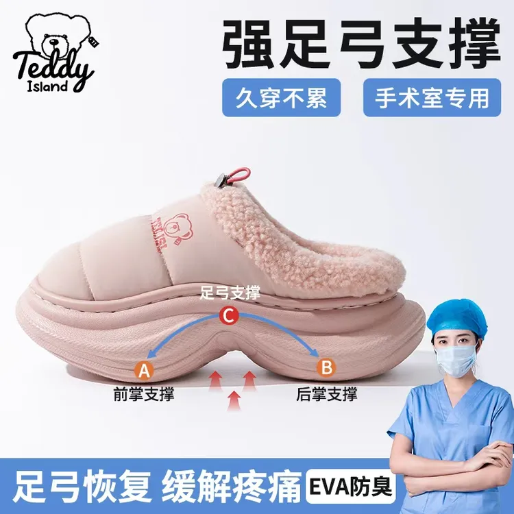 【2025新款小蛮腰】秋冬带足弓支撑棉拖室内外包跟保暖防水防滑厚底