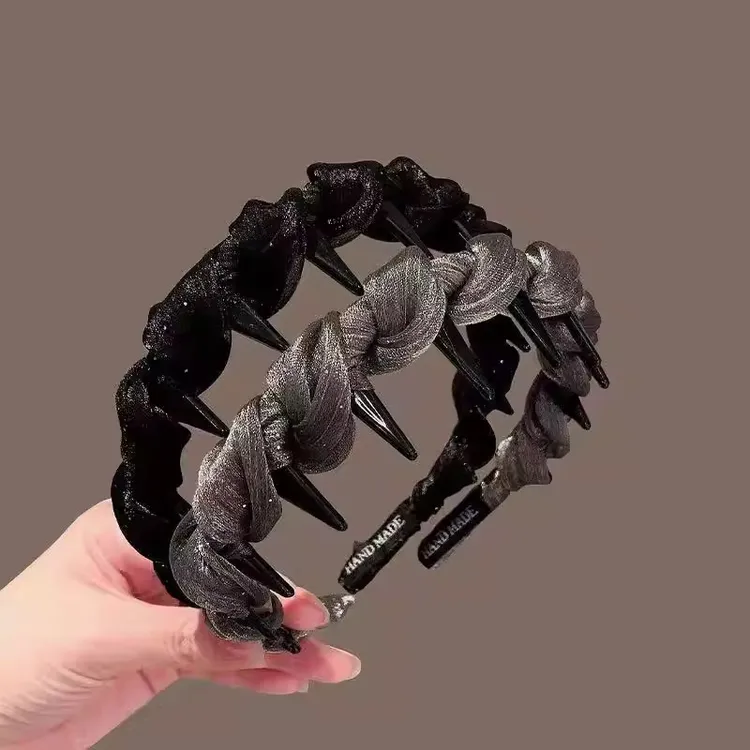 气质小香风珠光发箍新款外出百搭高级压发头箍防滑带齿高颅顶神器