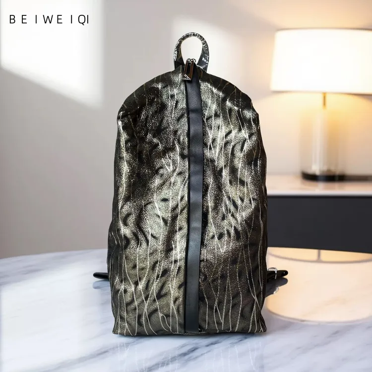 高端轻奢小众真皮双肩包女士街头潮流百搭双根纯色头层牛皮女背包