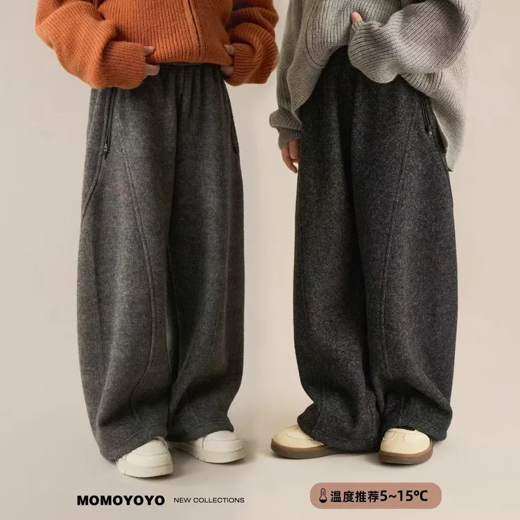 女童裤子加绒秋冬款2025新款女孩仿羊绒长裤中大童宽松休闲裤冬季