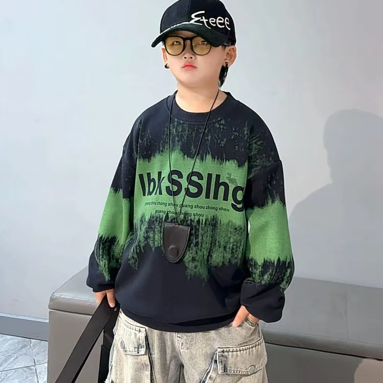 春秋韩版休闲风印花休闲纯色男男童卫衣秋装字母常规中大童长袖