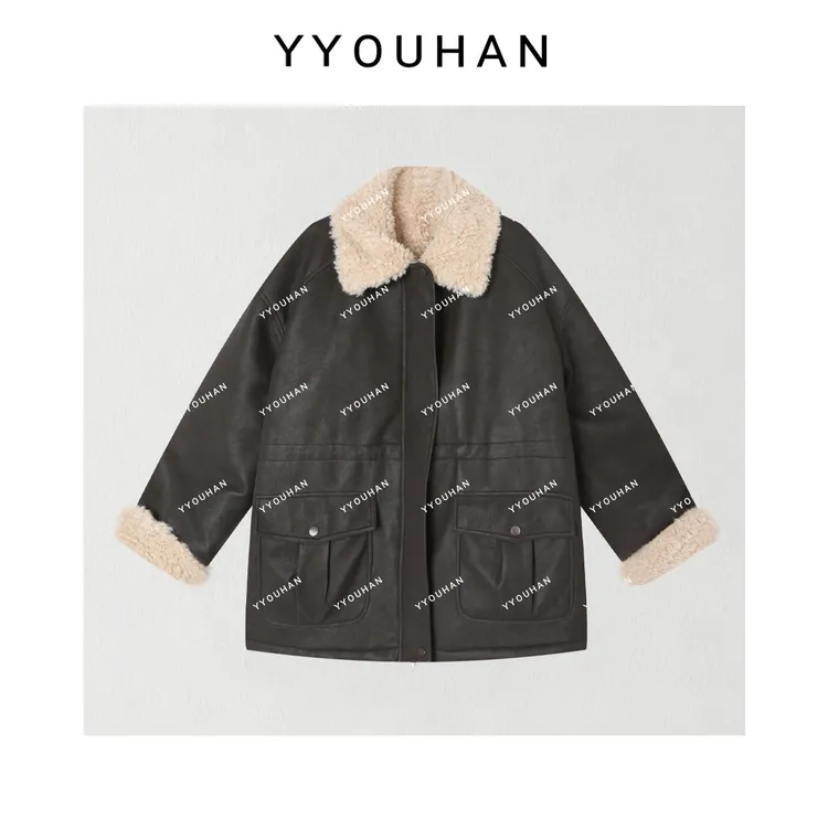 月月 年货定制小众设计女款加绒全毛内里显瘦百搭外套 2511C8489