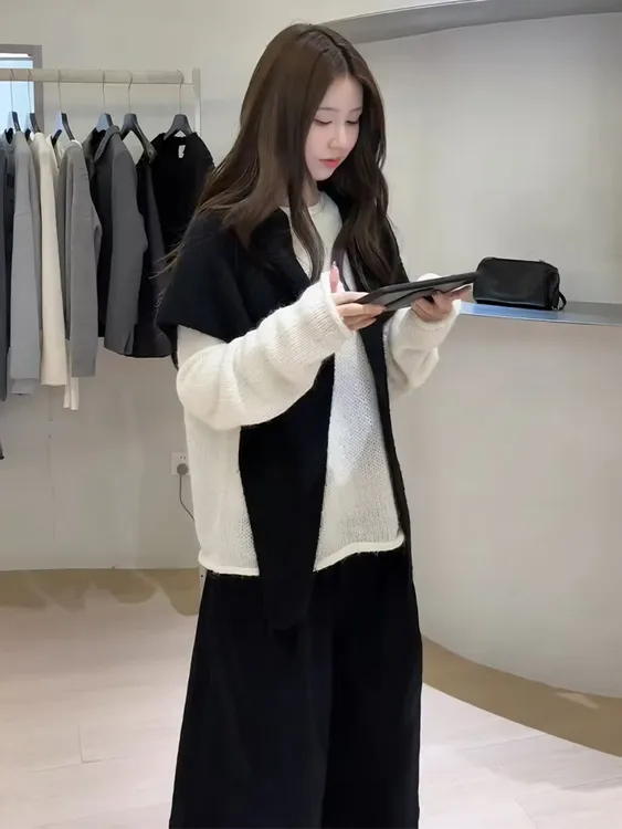 2025秋冬季新款法式休闲针织毛织毛衣衫休闲显瘦百搭阔腿裤两件套