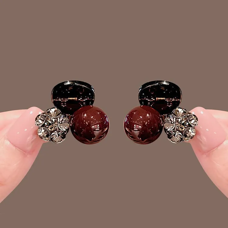 2025新款红色水珠珠抓夹小号刘海夹前额碎发夹顶夹发夹子头饰女