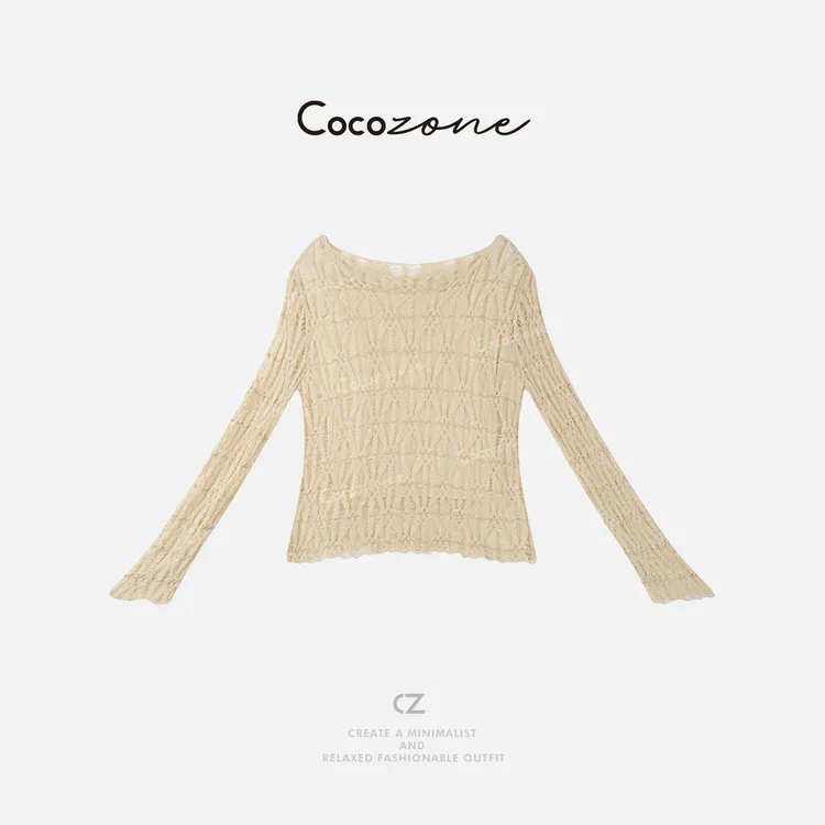 COCO ZONE 刘一一 【朦胧感】浪漫意境镂空菱格毛针织衫CD1A0760