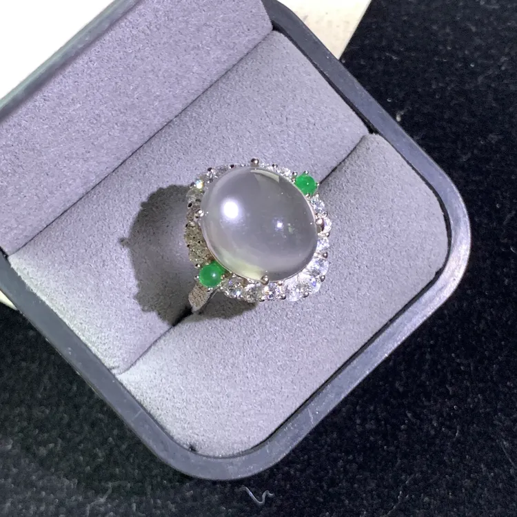 天然石英质玉 大蛋面戒指925银托 饰品轻奢小众气质高级感玉戒圈