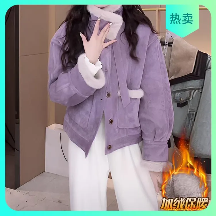 秋冬季韩系设计感新款2025年立领加绒加厚气质百搭高级感短外套潮