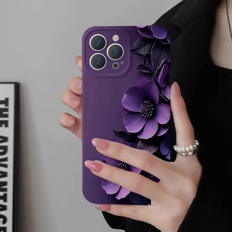 个性紫色花朵适用苹果16手机壳华为创意vivo小米15全包oppo菲林壳