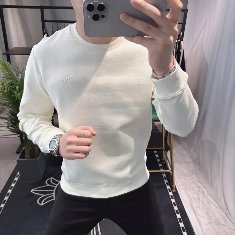 欧洲站男时尚个性圆领长袖刺绣卫衣百搭修身欧货上衣2025新款大牌