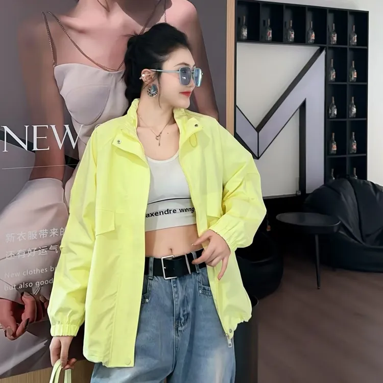 春季新款大码女装纯色立领挂衬拉链夹克款冲锋衣外套/9702